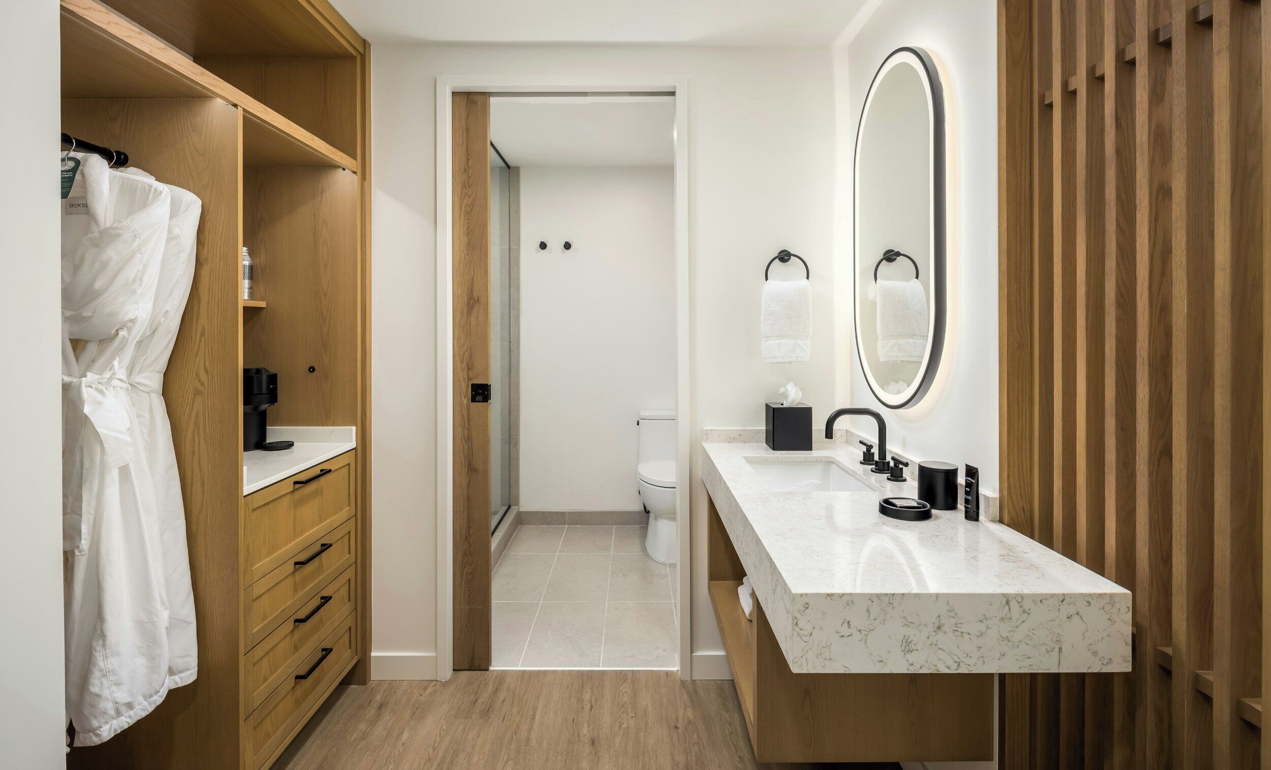 Down duvets, desk, laptop workspace, blackout curtains