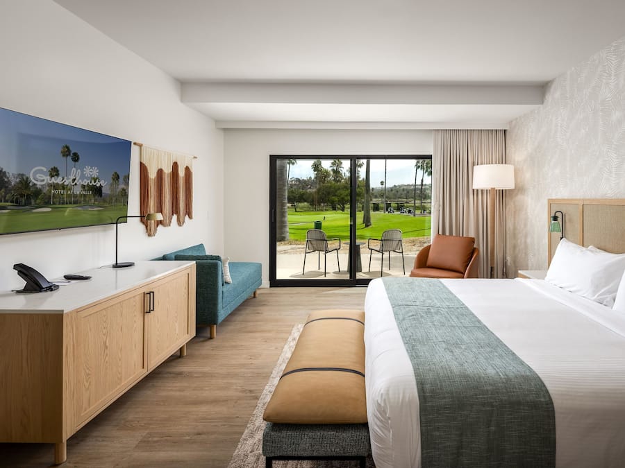 Suite, 1 King Bed, Accessible, Golf View (ADA Roll in Shower) | Down duvets, desk, laptop workspace, blackout curtains