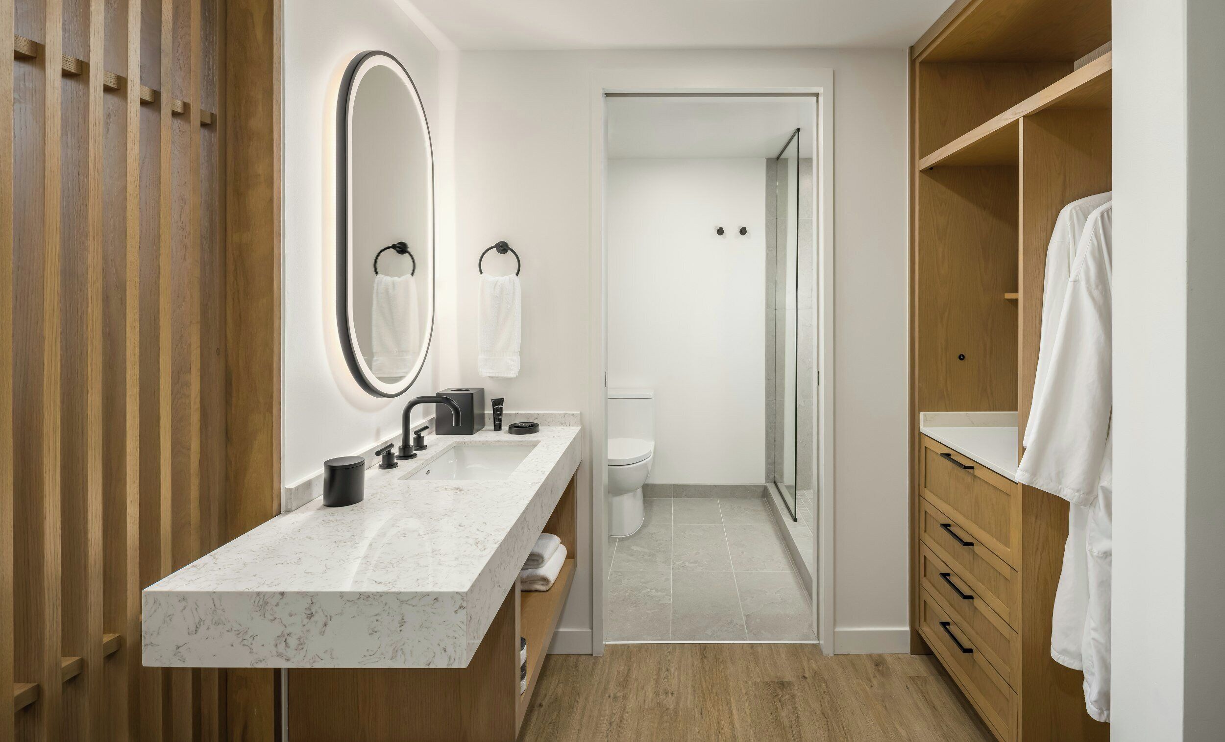 Down duvets, desk, laptop workspace, blackout curtains