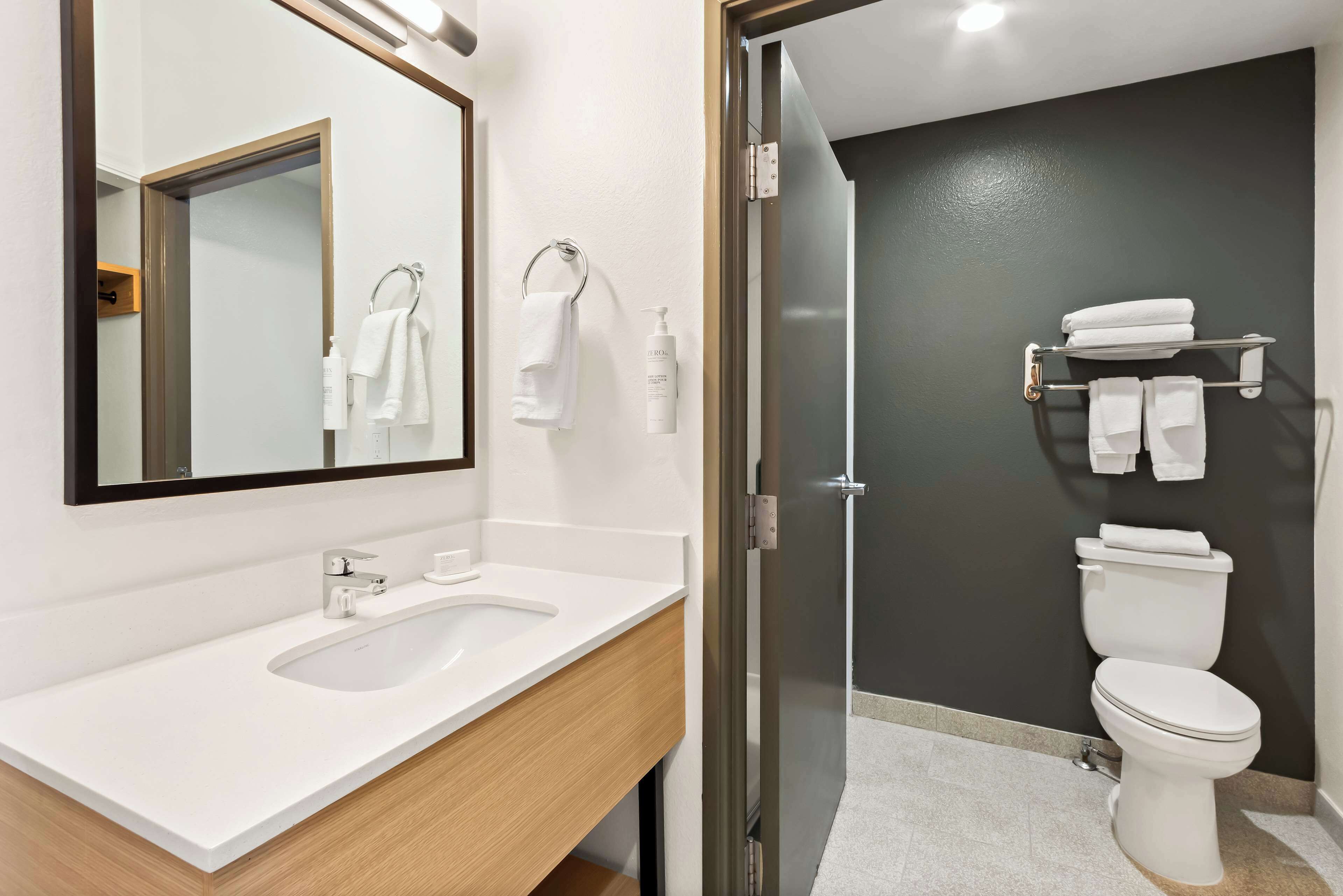 free toiletries, hair dryer, towels