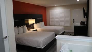 Desk, laptop workspace, free WiFi, bed sheets