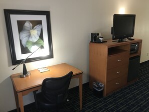 Premium bedding, desk, blackout curtains, iron/ironing board