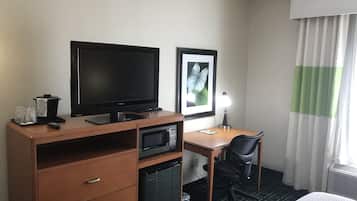 Premium bedding, desk, blackout curtains, iron/ironing board