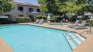 Utomhuspool och parasoller