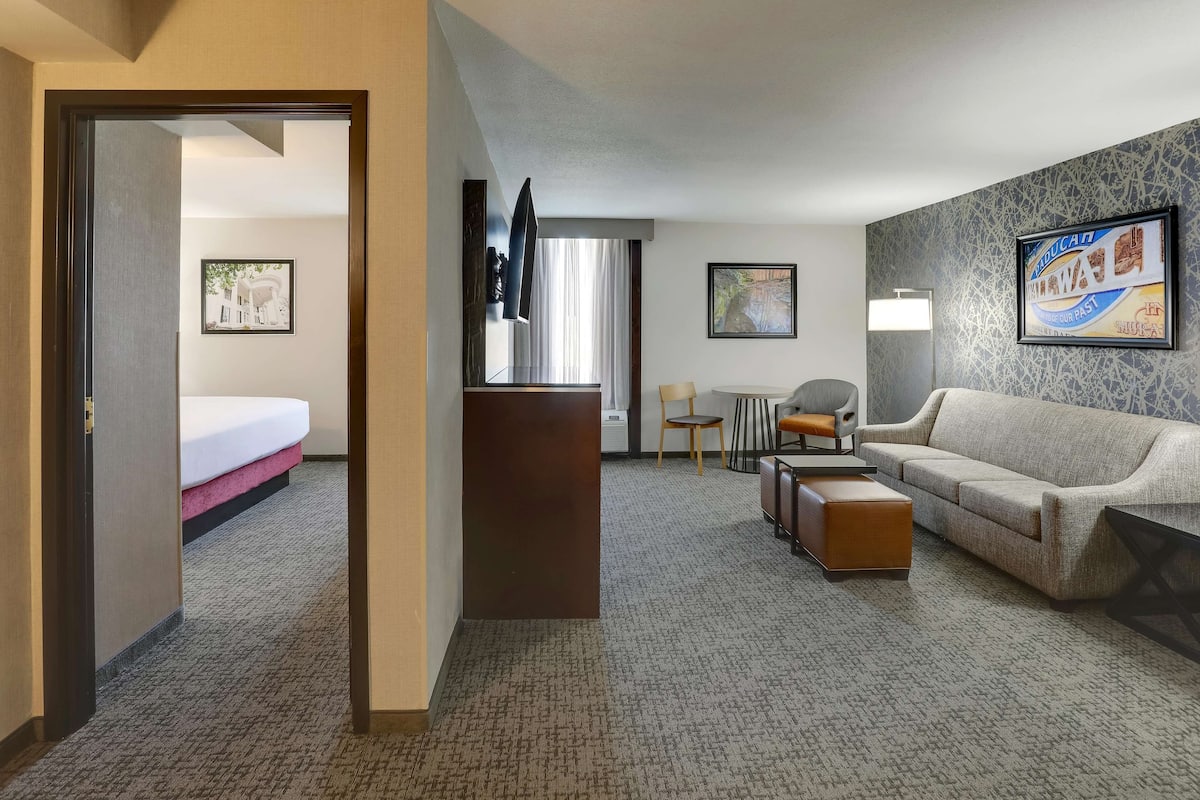 1 bedroom, desk, blackout drapes, iron/ironing board