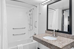 Standard Room, 1 King Bed, Accessible, Non Smoking | Bathroom | Combined shower/tub, hair dryer, towels, soap