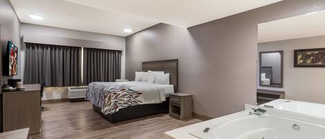 Suite, 1 King Bed, Non Smoking, Jetted Tub | Desk, iron/ironing board, free cribs/infant beds, rollaway beds