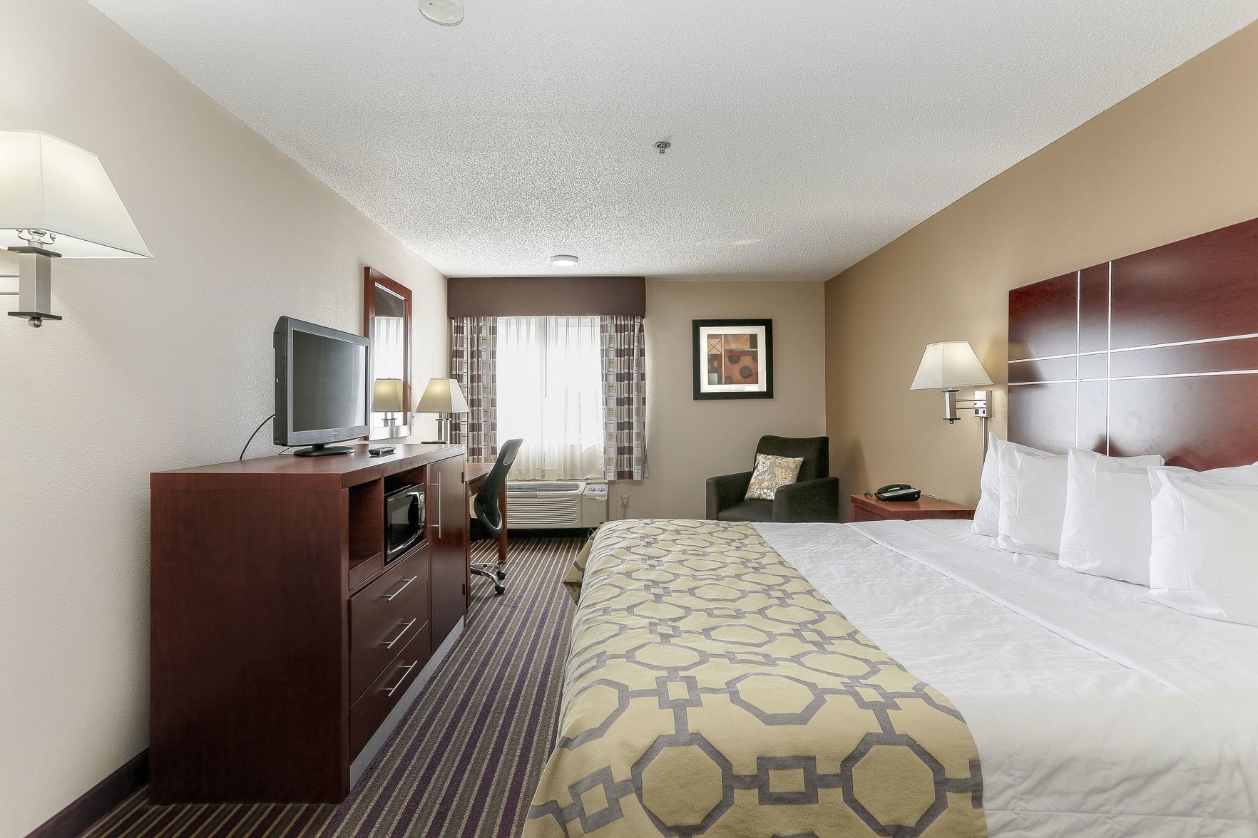 Premium bedding, down comforters, desk, blackout drapes