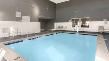 Indoor pool, open 8 AM to 10 PM, pool loungers