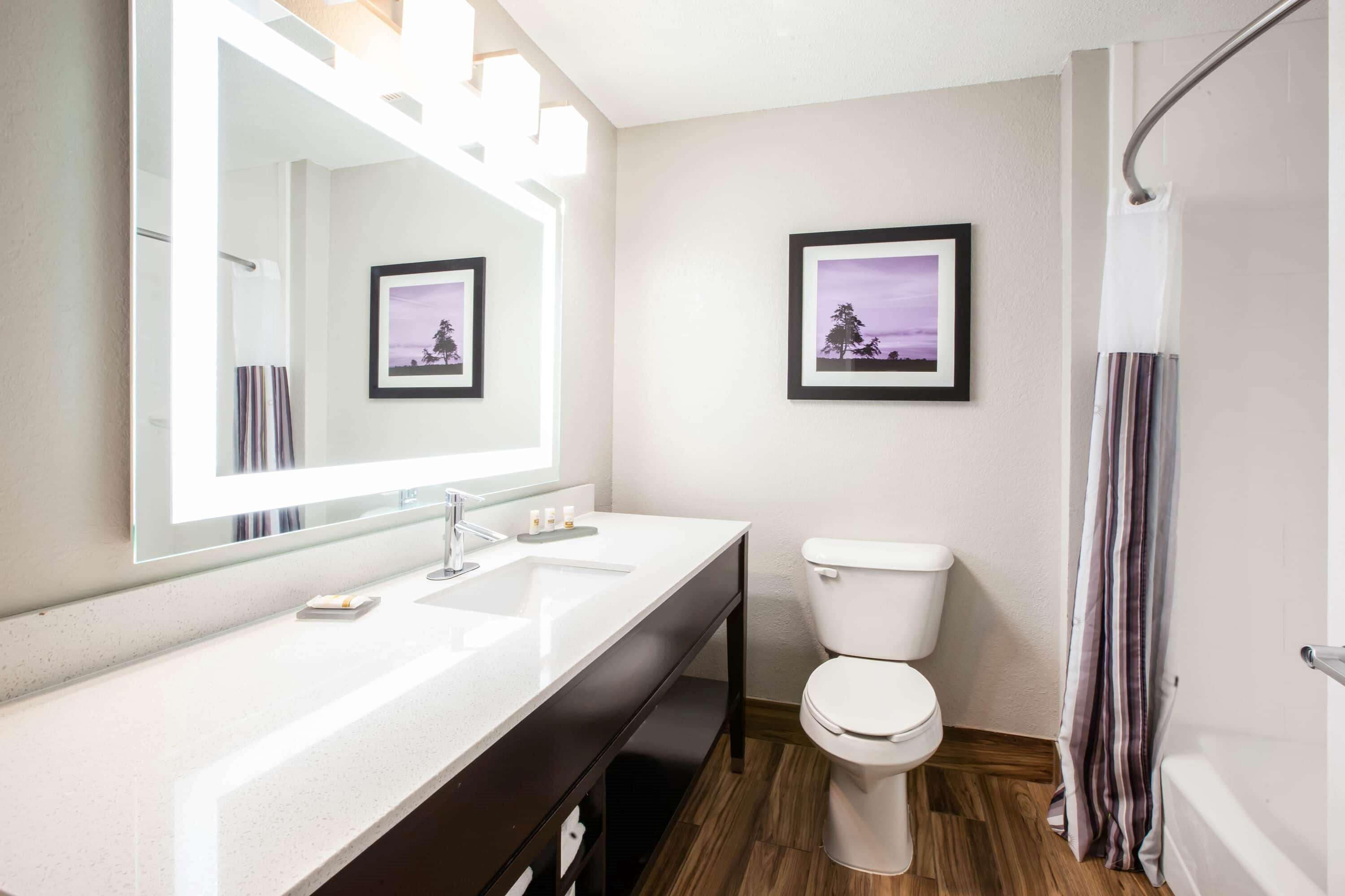 Combined shower/bathtub, hair dryer, towels