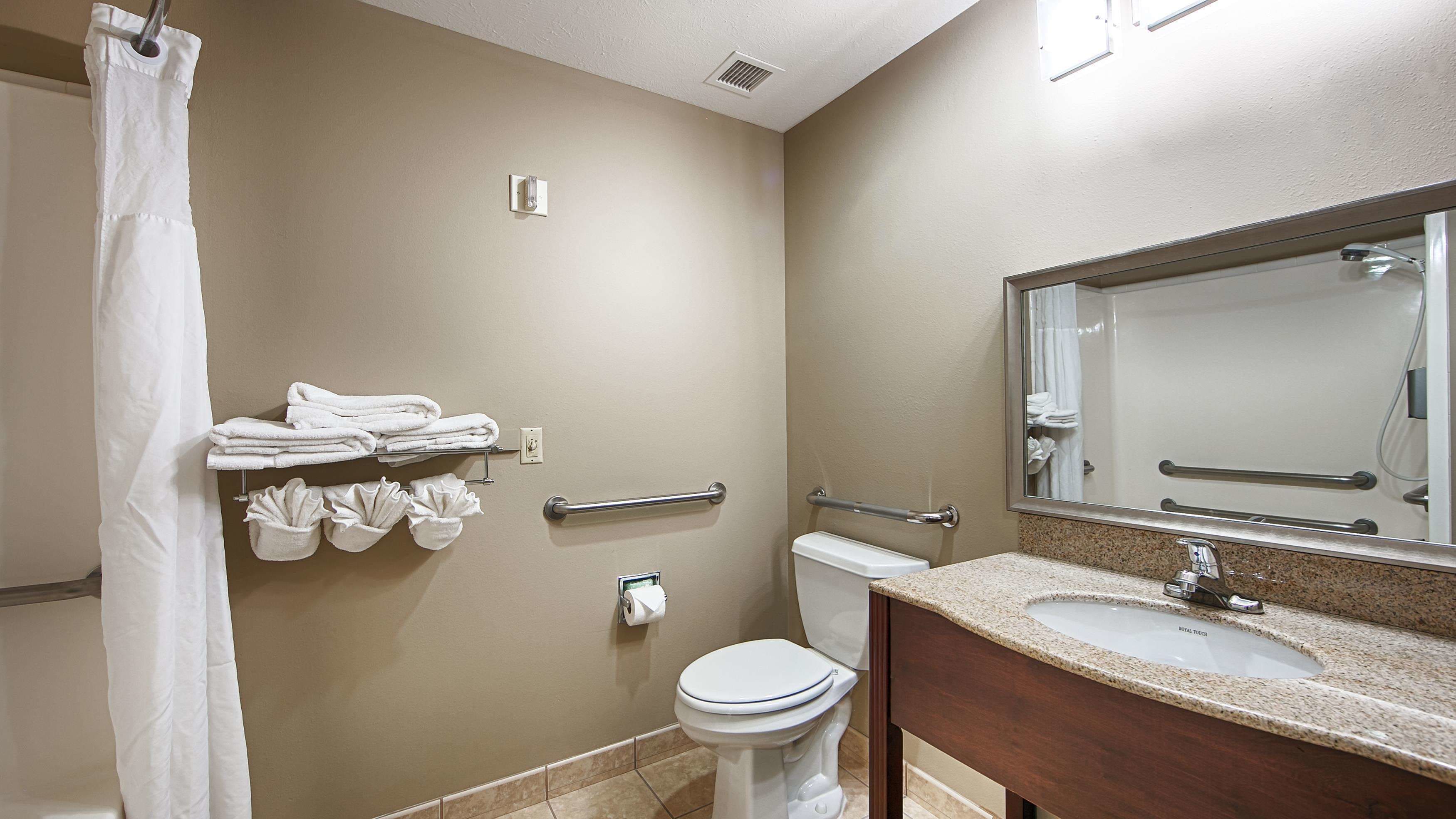 standard room, 1 queen bed, accessible, non smoking | bathroom | free toiletries, towels