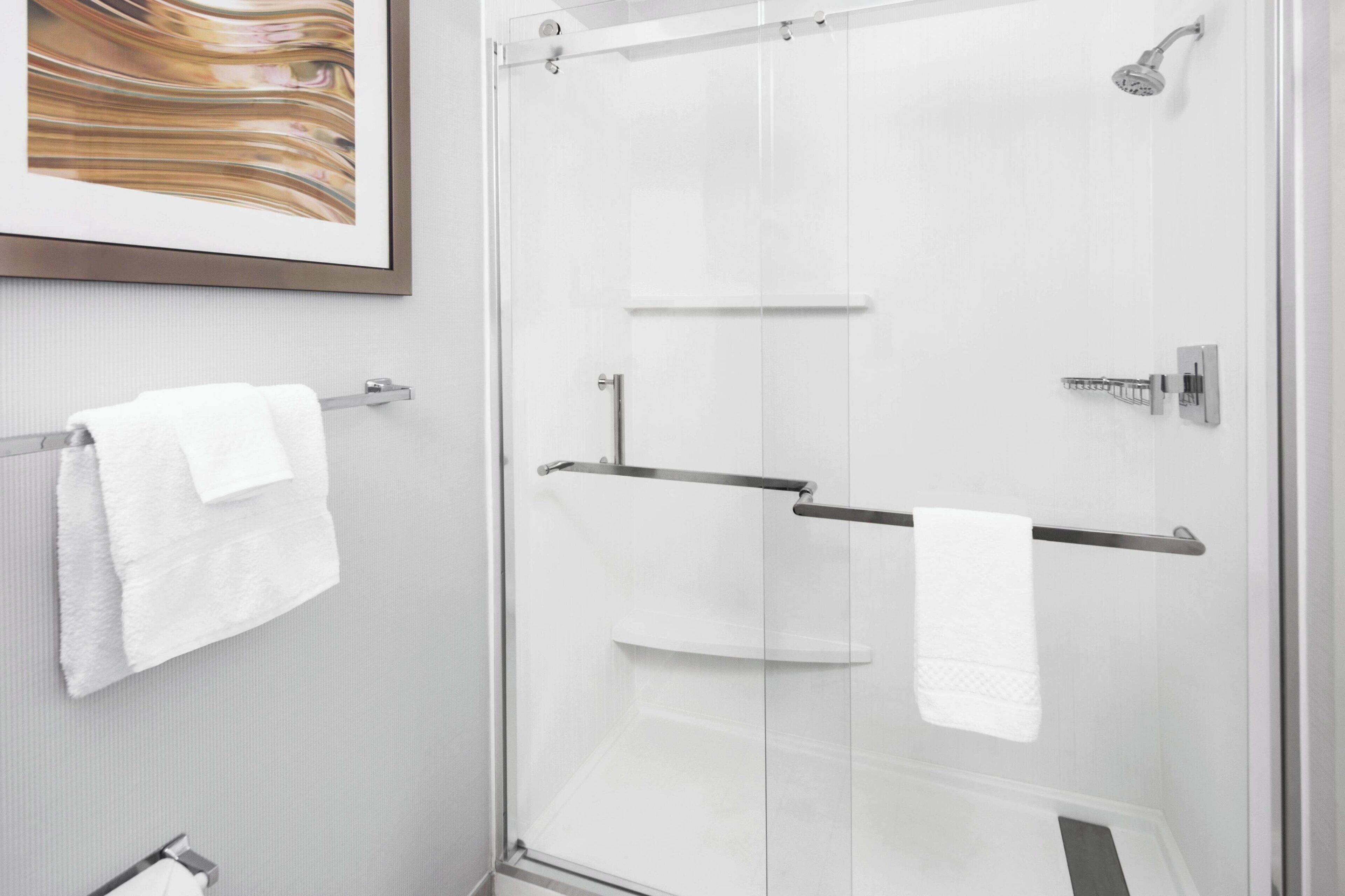 combined shower/bathtub, free toiletries, hair dryer, towels