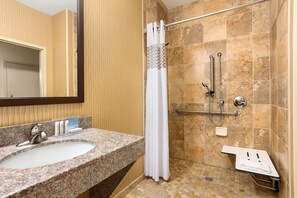 Chambre, 1 très grand lit, accessible aux personnes à mobilité réduite, non-fumeur | Douche de la salle de bain