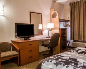 Pillow-top beds, desk, laptop workspace, blackout curtains