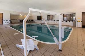 Indoor pool, open 7:00 AM to 10:00 PM, pool loungers