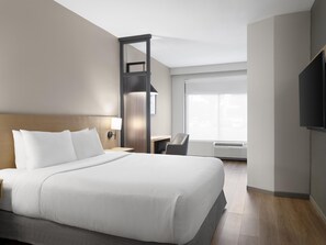 Premium bedding, desk, blackout curtains, iron/ironing board