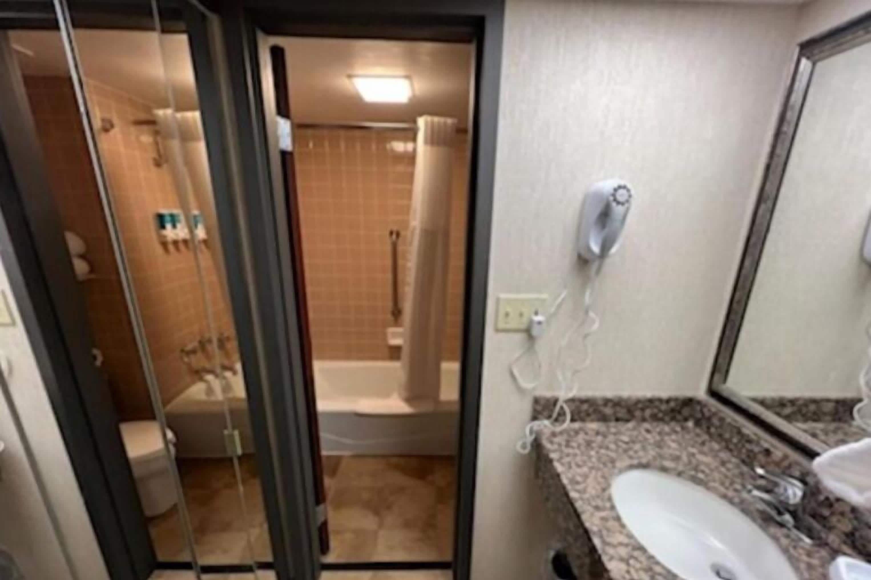 suite | bathroom | combined shower/bathtub, free toiletries, hair dryer, towels