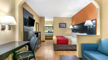 Egyptian cotton sheets, premium bedding, desk, laptop workspace