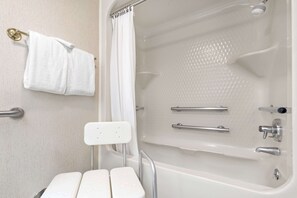 Standard Room, 1 King Bed, Accessible | Bathroom | Shower, free toiletries, hair dryer, towels