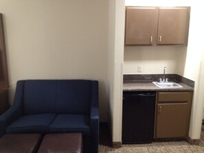 Fridge, microwave, coffee/tea maker