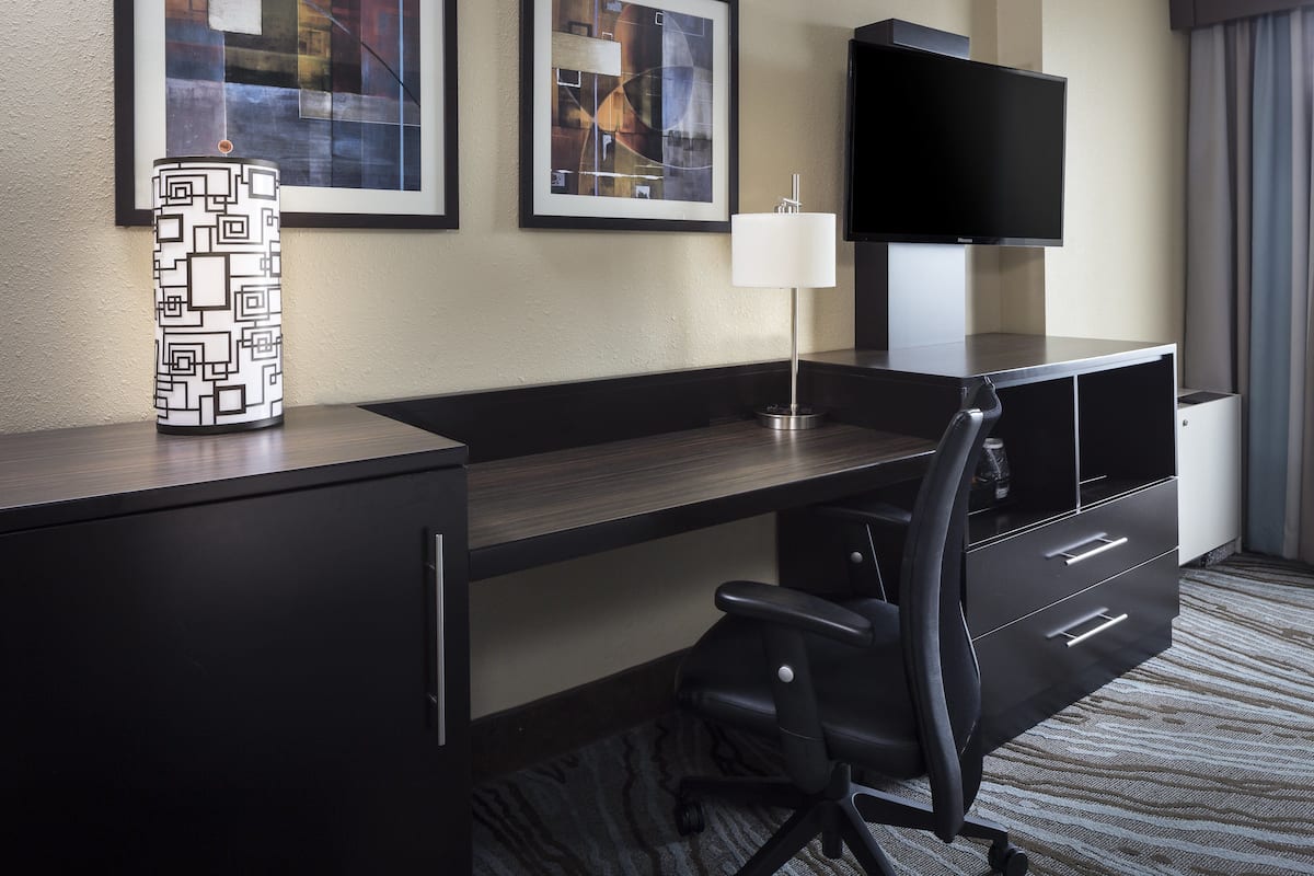 Individually decorated, individually furnished, desk, laptop workspace