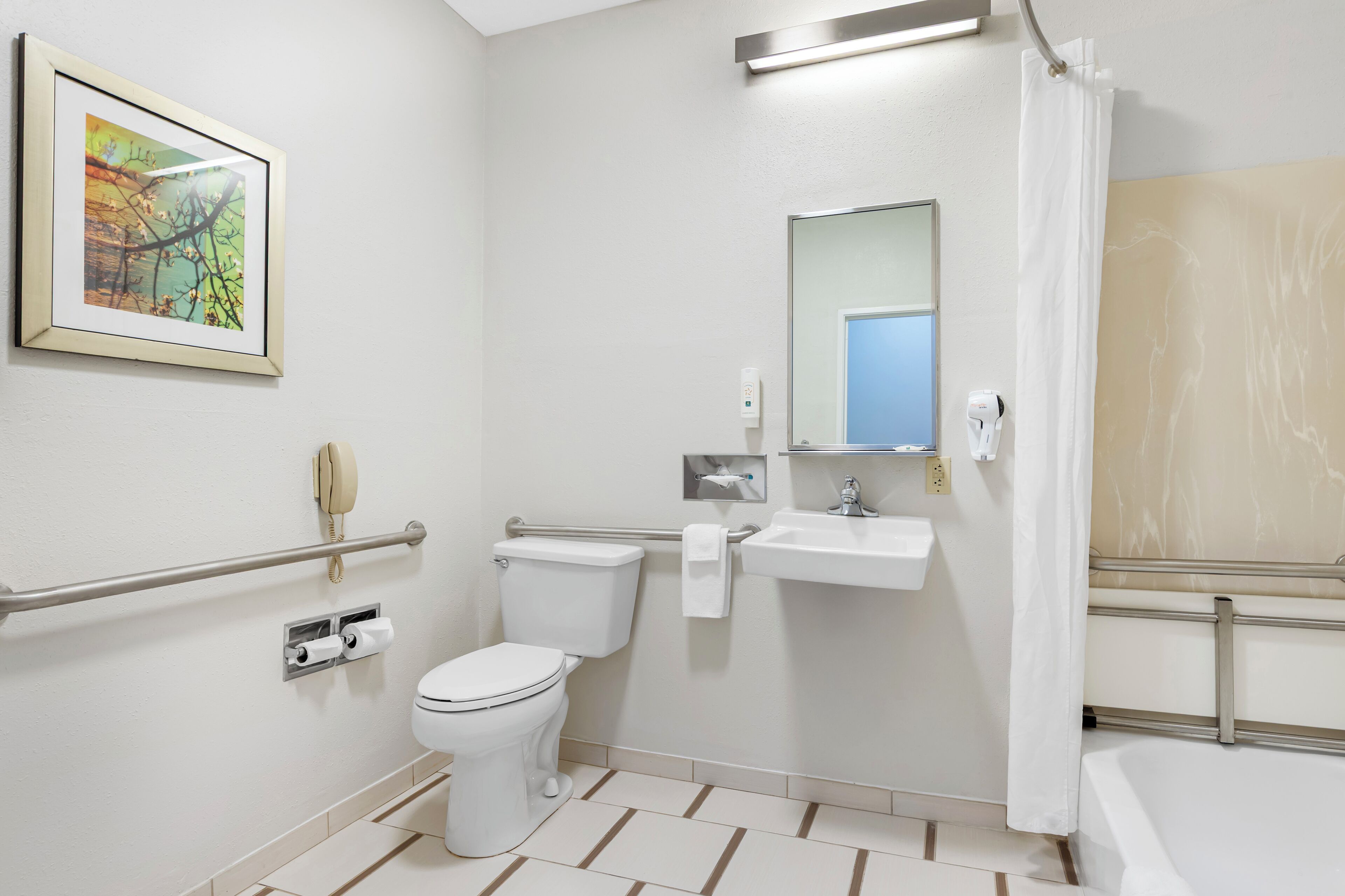 room, 1 king bed, accessible, non smoking (accessible tub) | bathroom | combined shower/bathtub, free toiletries, hair dryer, towels