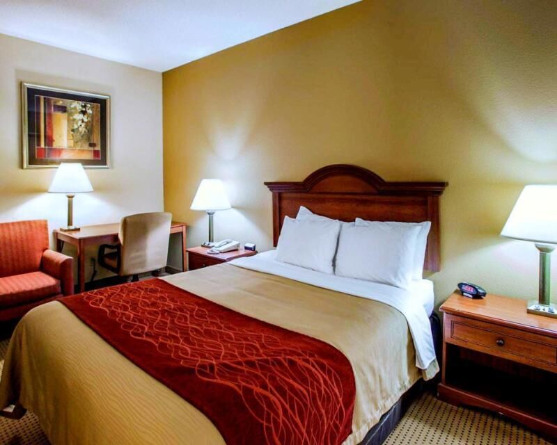 Premium bedding, desk, blackout drapes, iron/ironing board