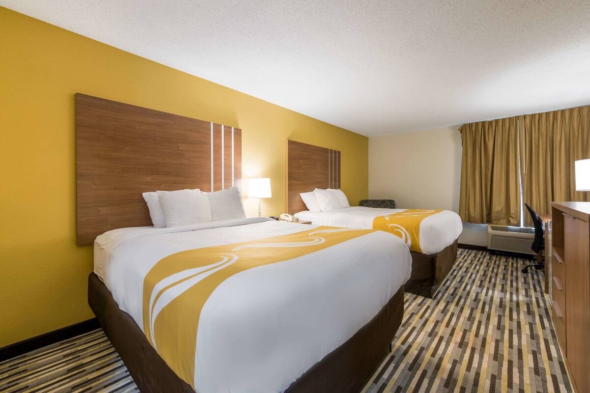 Standard Room, 2 Queen Beds, Non Smoking | Premium bedding, desk, blackout drapes, iron/ironing board