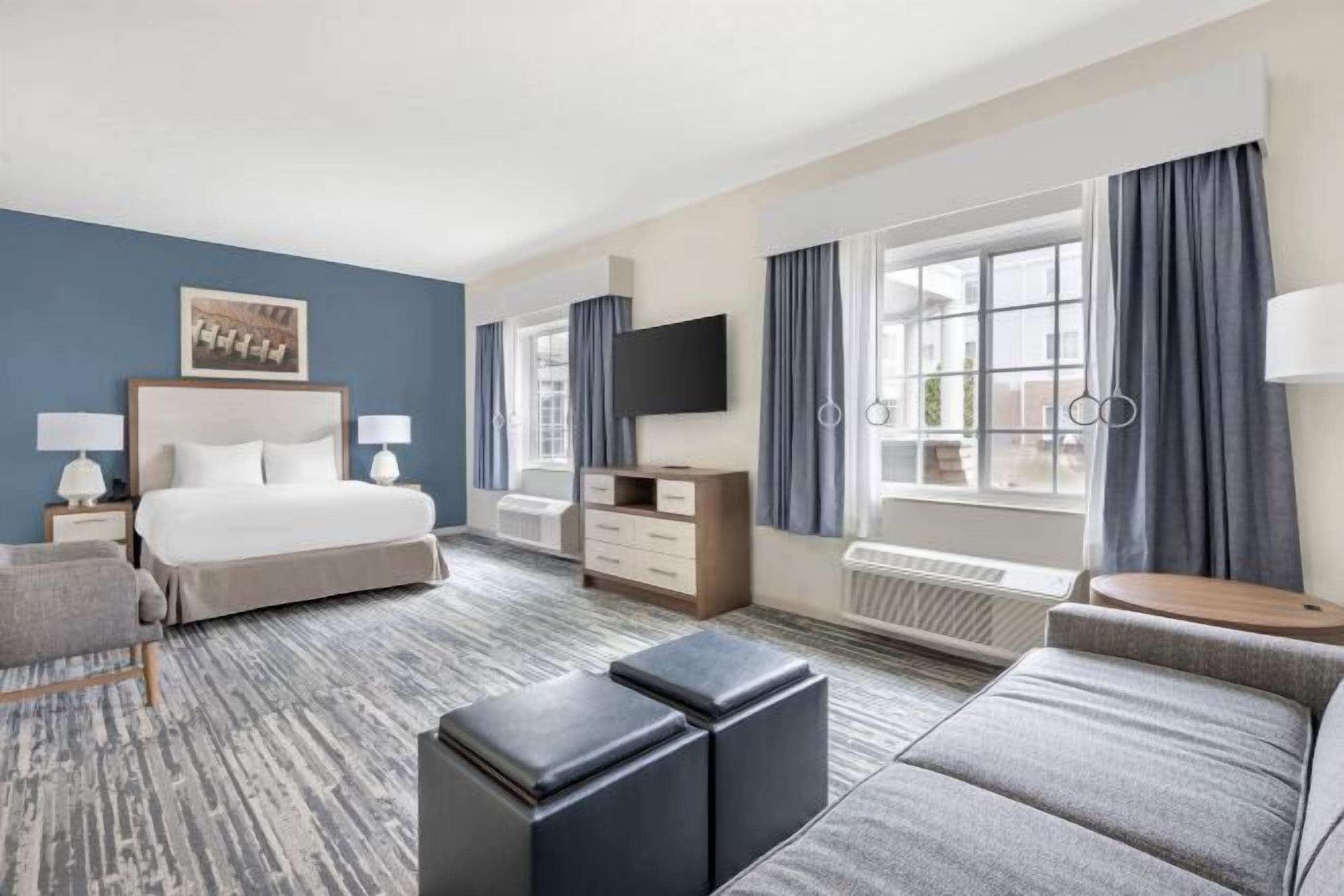 1 bedroom, desk, blackout drapes, iron/ironing board