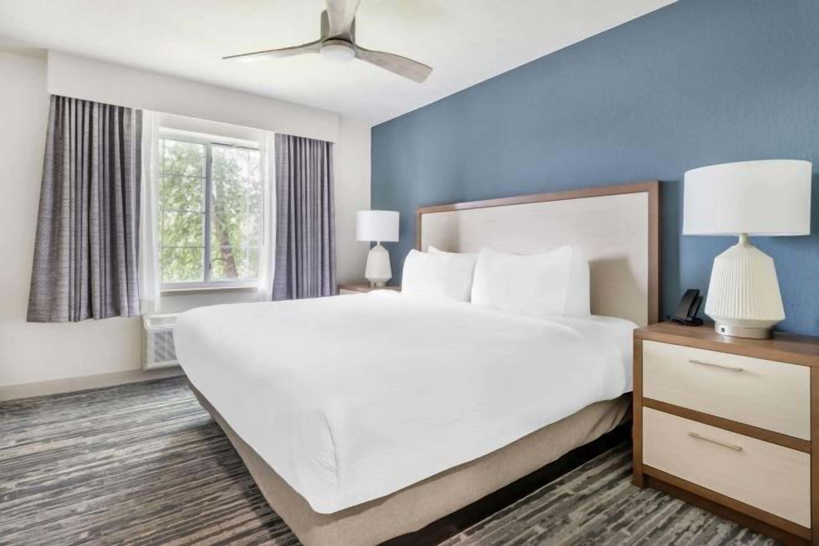 1 bedroom, desk, blackout drapes, iron/ironing board