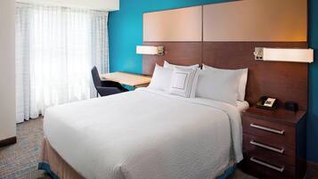 Individually furnished, desk, laptop workspace, iron/ironing board