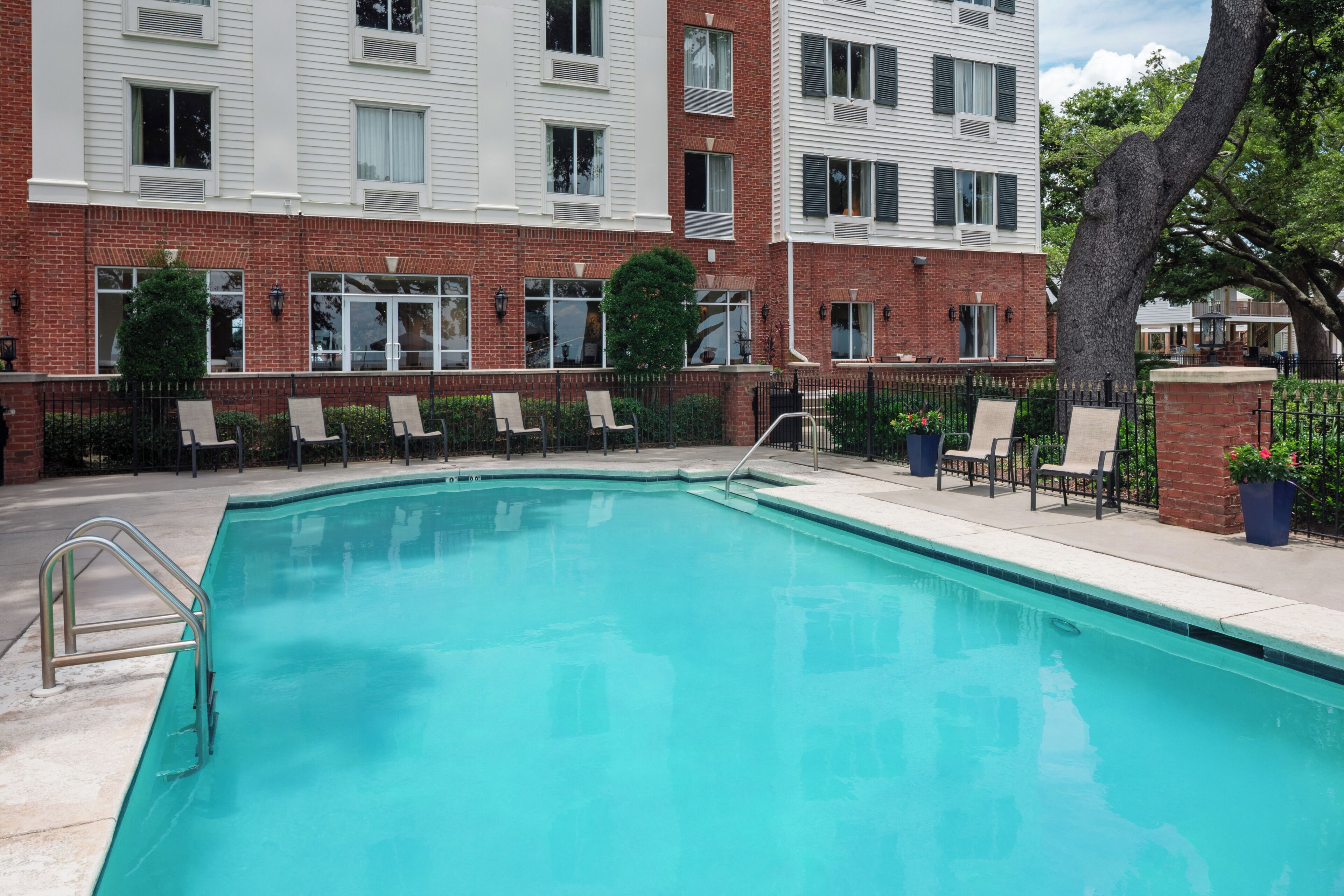 outdoor pool, pool loungers