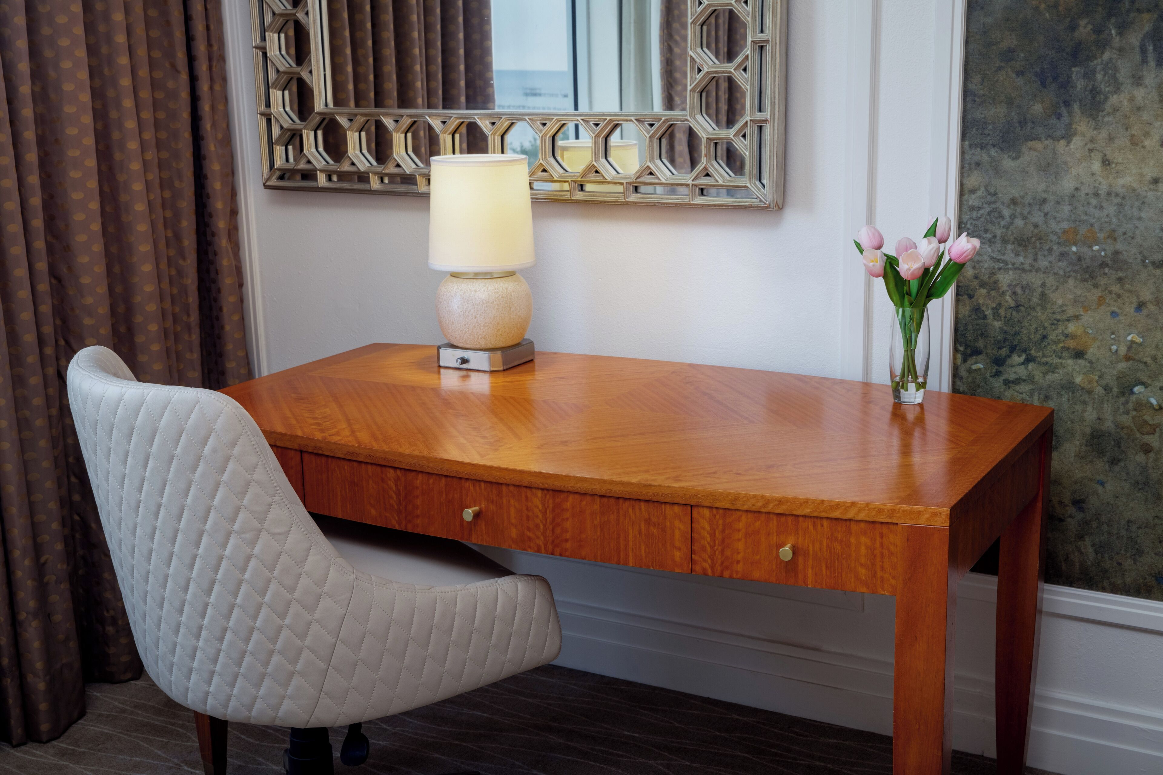 1 bedroom, desk, laptop workspace, blackout curtains