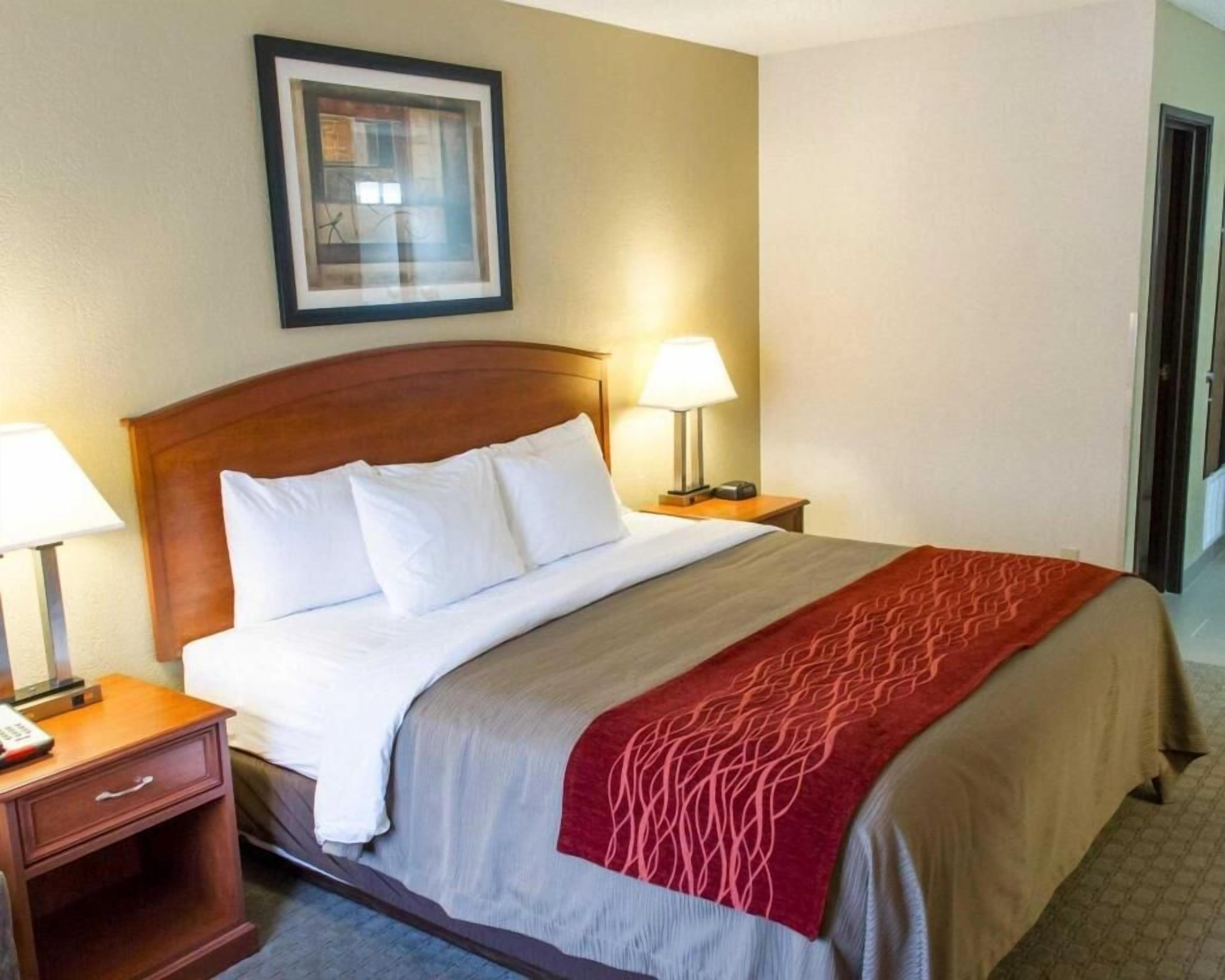 Premium bedding, desk, blackout curtains, iron/ironing board