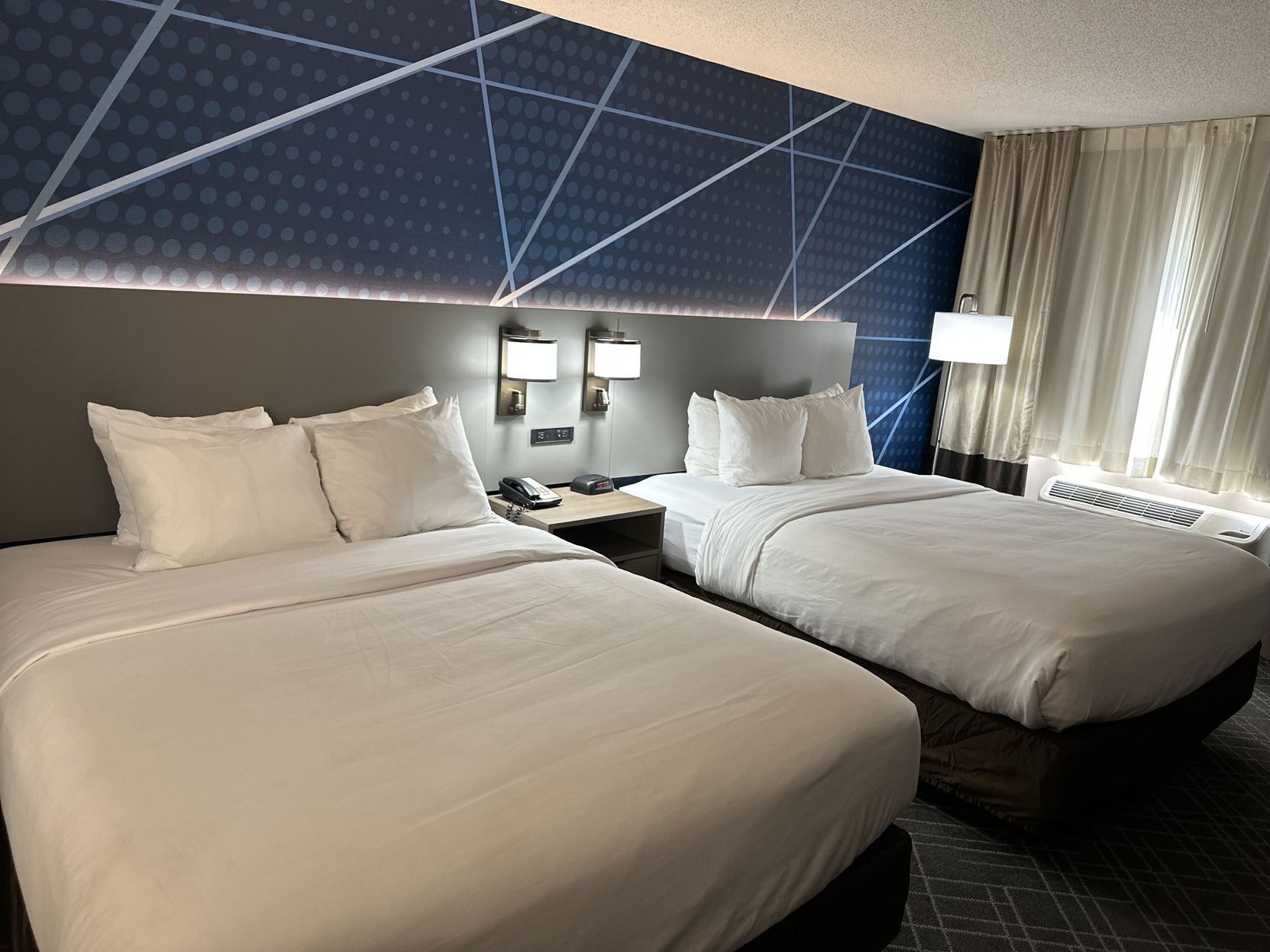 Premium bedding, desk, blackout curtains, iron/ironing board