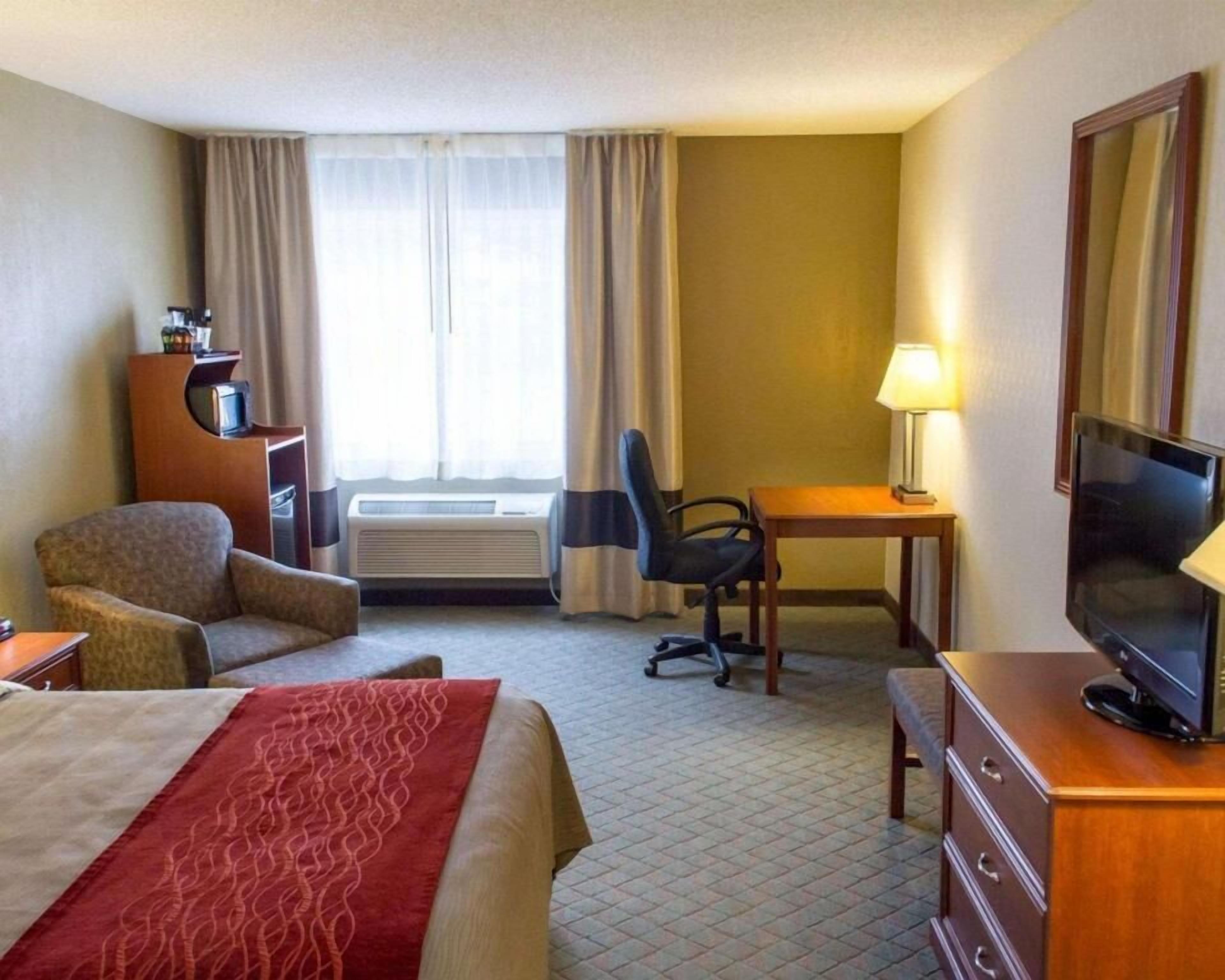 Premium bedding, desk, blackout curtains, iron/ironing board