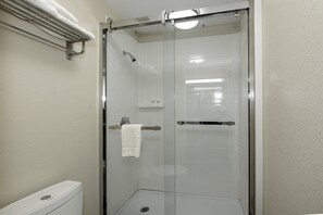 Shower, free toiletries, hair dryer, towels