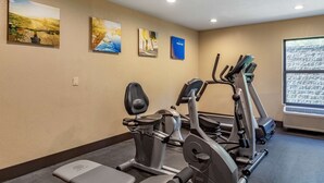 A gym with stationary bikes, a treadmill, and a bench. There are three framed pictures on the wall. - Comfort Inn Biltmore West (Asheville)
