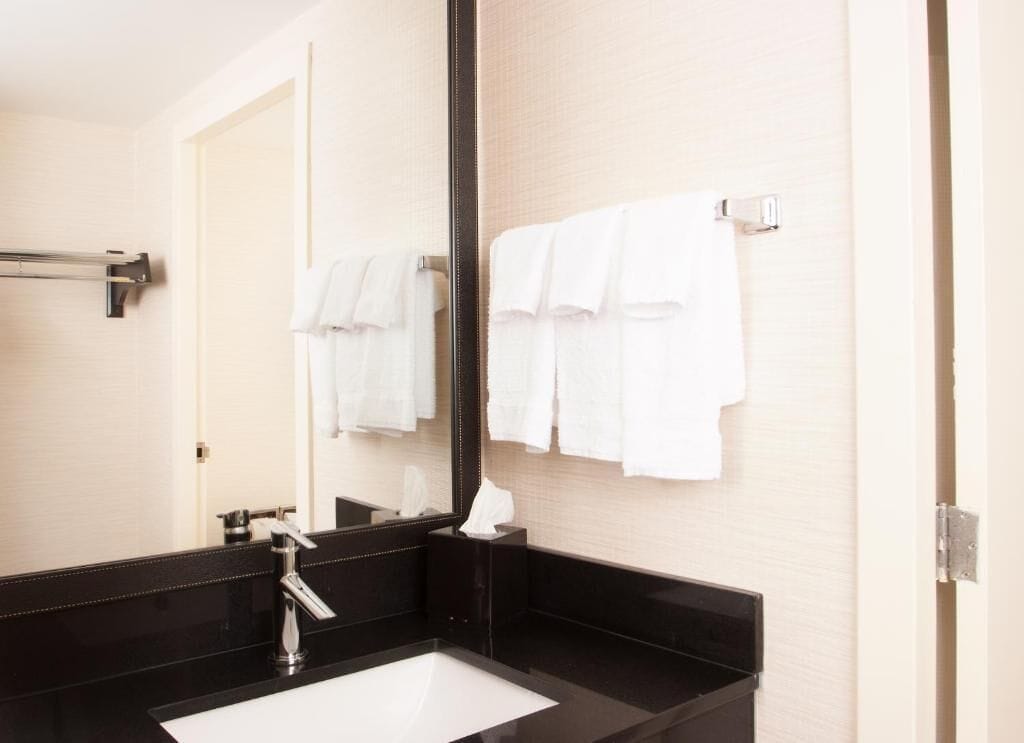 free toiletries, hair dryer, towels