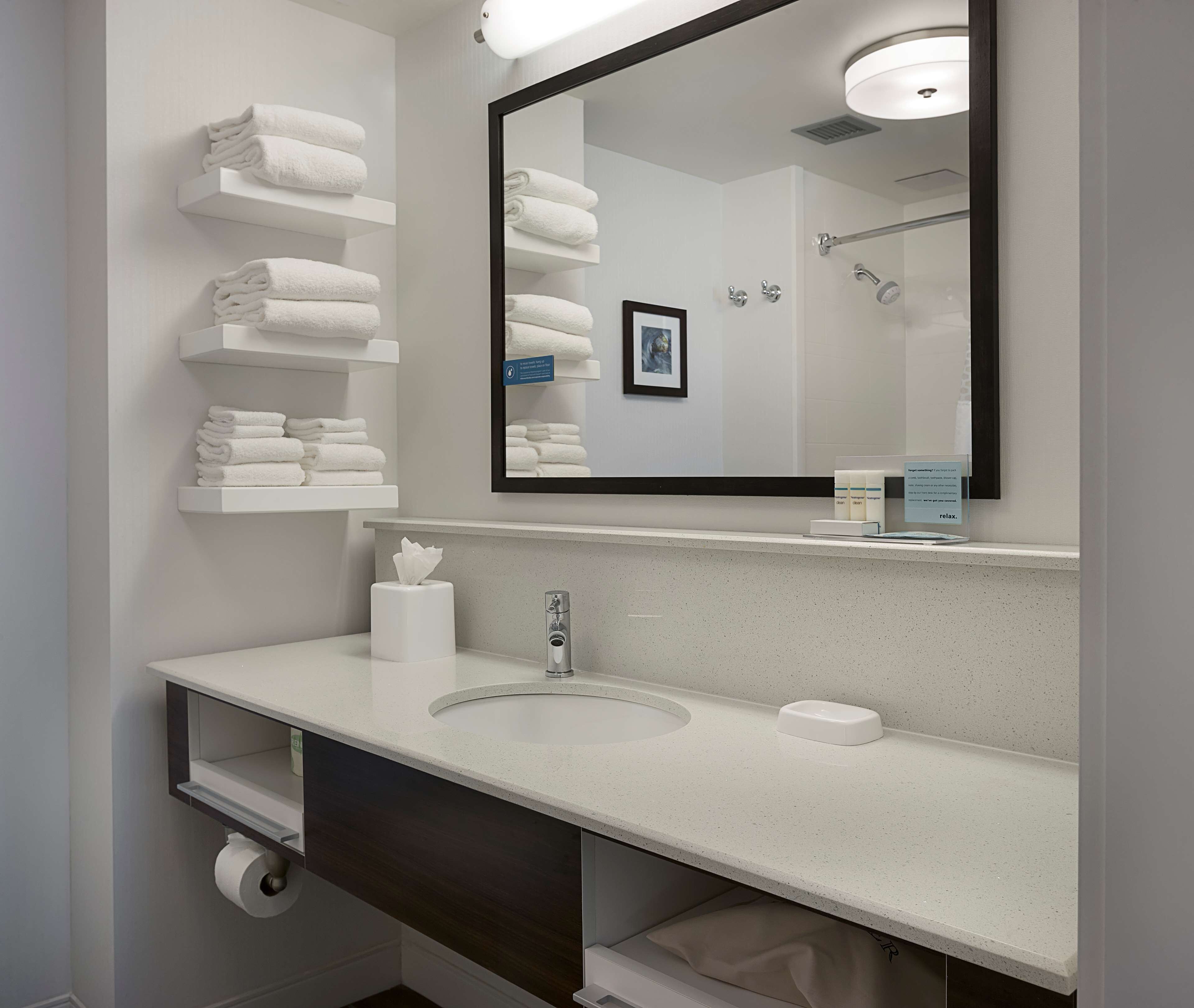 combined shower/bathtub, free toiletries, hair dryer, towels