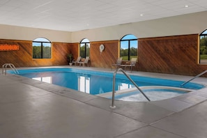 Indoor pool, open 8:00 AM to 10:30 PM, pool loungers