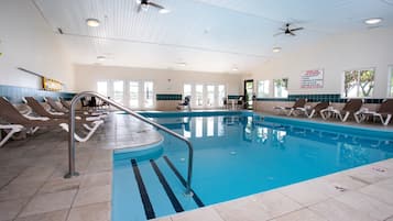 Indoor pool, open 7 AM to 10 PM, sun loungers