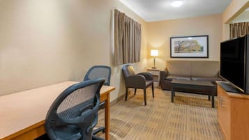 Pillow-top beds, desk, laptop workspace, blackout curtains