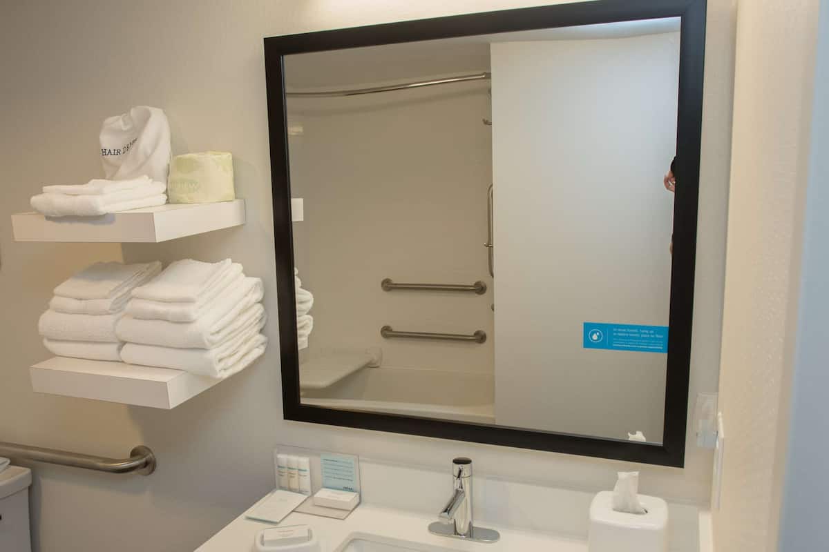 Room, 2 Queen Beds, Accessible, Bathtub | Bathroom | Combined shower/bathtub, free toiletries, hair dryer, towels