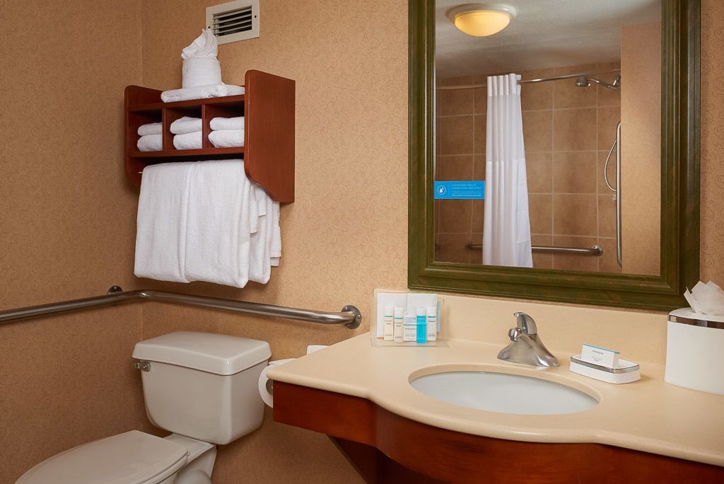 free toiletries, hair dryer, towels