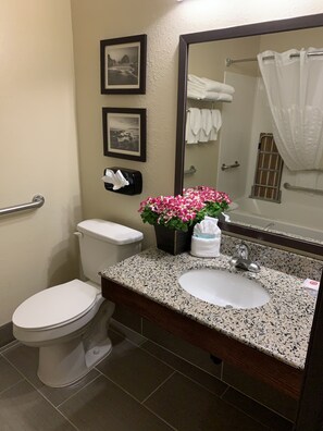 Room, 2 Queen Beds, Accessible, Non Smoking | Bathroom | Combined shower/bathtub, hair dryer, towels