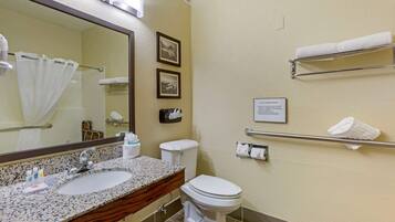A bathroom with a sink, toilet, and towel rack.