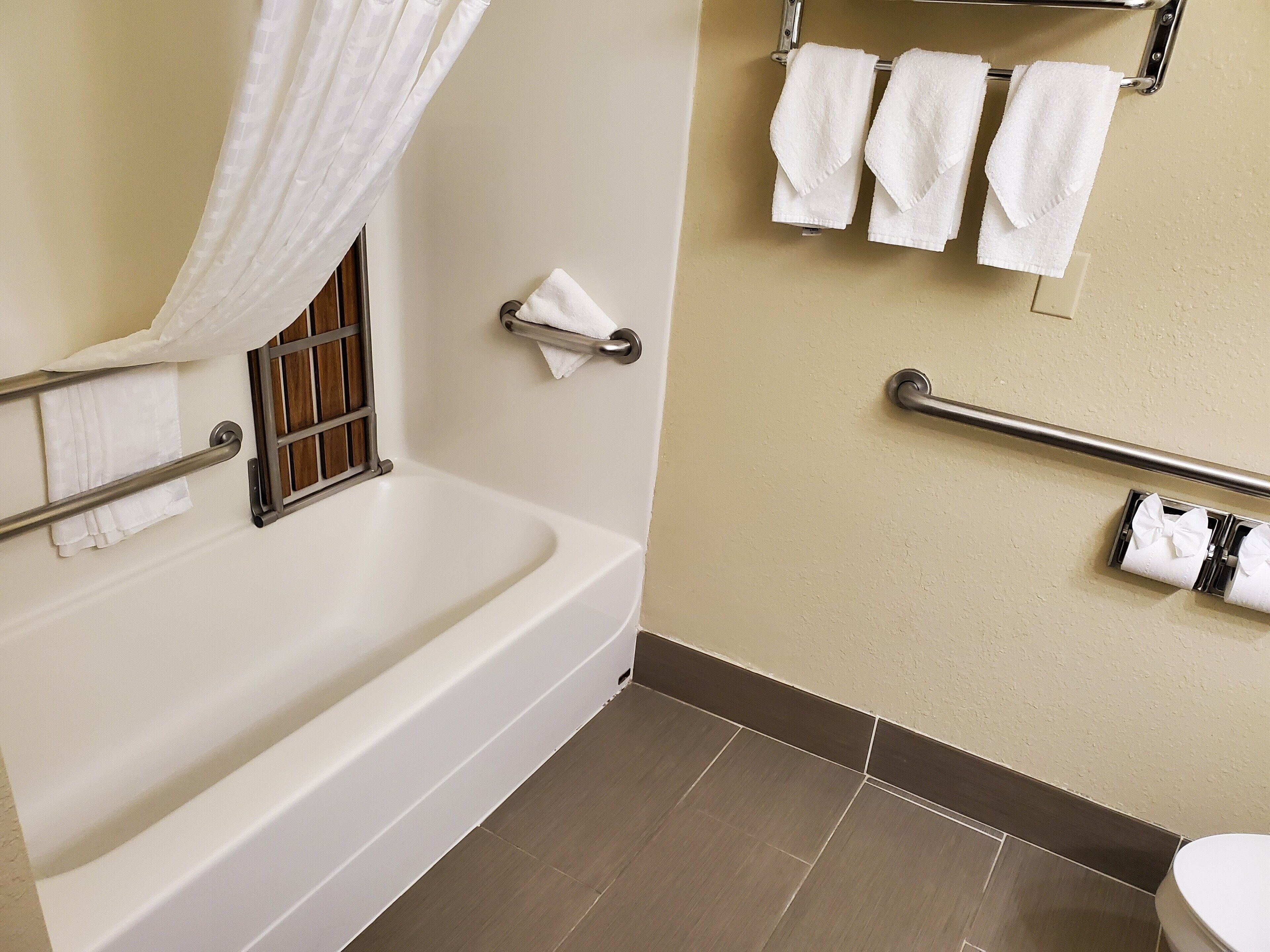 room, 2 queen beds, accessible, non smoking | bathroom | combined shower/bathtub, hair dryer, towels