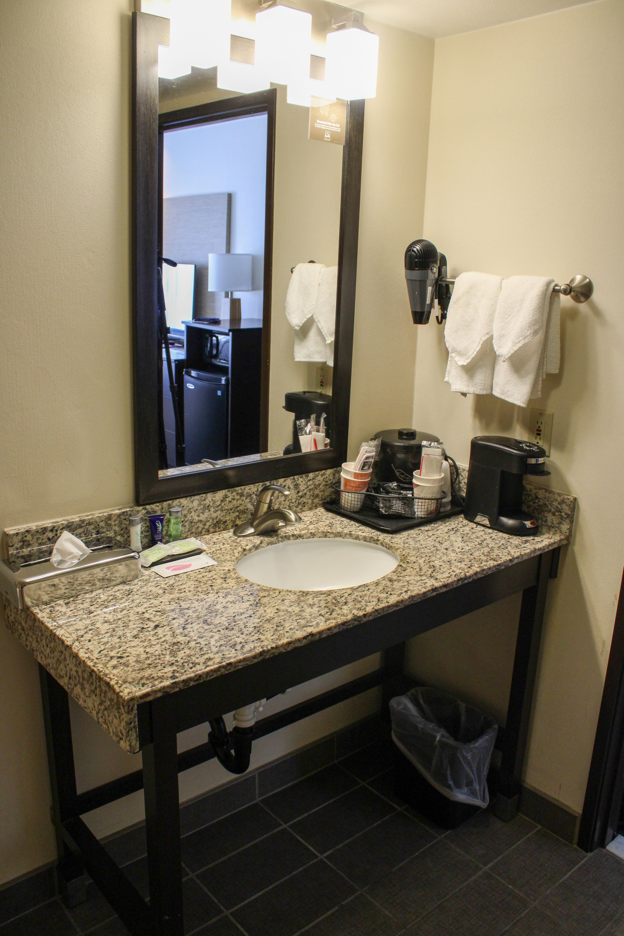 free toiletries, hair dryer, towels