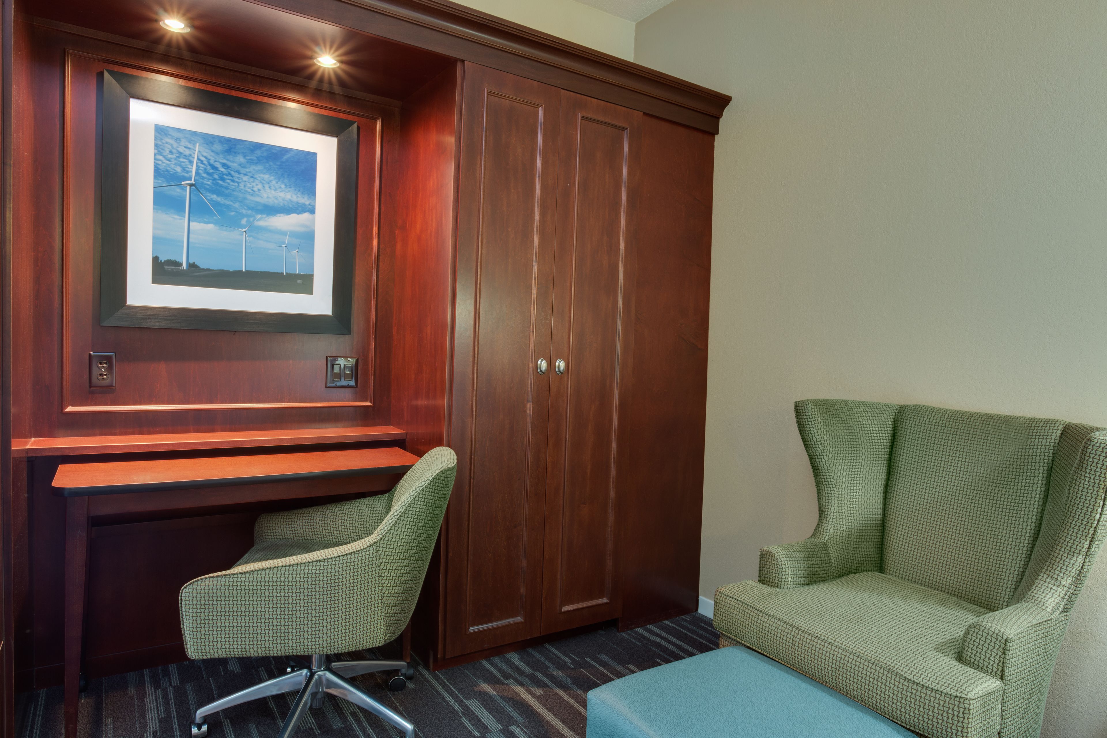 desk, blackout curtains, iron/ironing board, free cots/infant beds